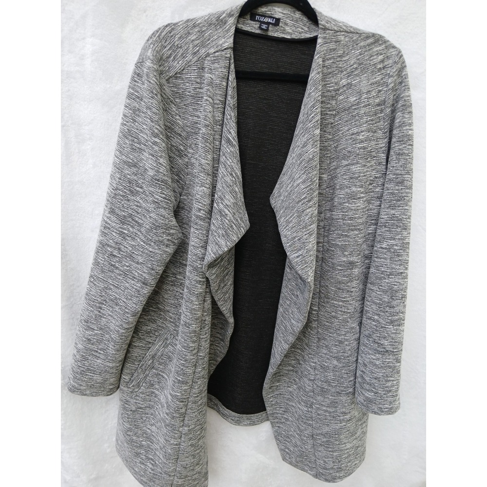 Womens Cardigan Roz &‎ Ali 1X Grey Space Dye Waterfall Open Front Drape Pocket